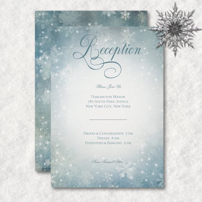 Romantic Falling Snow Blue White Sparkle Reception Enclosure Card (Romantic Falling Snow Blue White Sparkle Reception Enclosure Card)