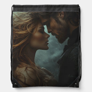 Romantic Fantasy Lovers in Storm Drawstring Bag