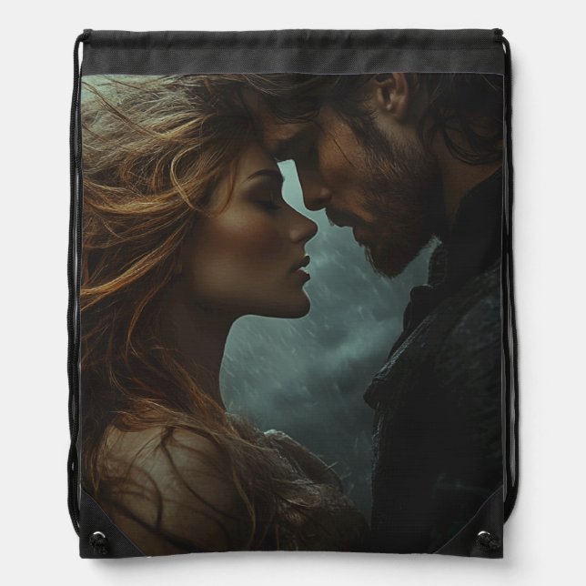 Romantic Fantasy Lovers in Storm Drawstring Bag (Front)