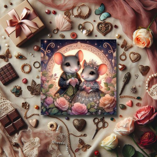 Romantic Fantasy Mice Whimsical Valentine  Holiday Card