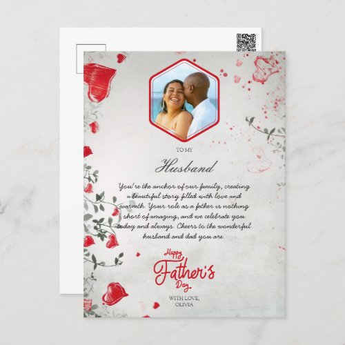 Romantic Fathers Day  for Husband From Wife Photo Holiday Postcard