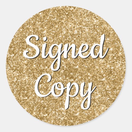 Romantic Faux Gold Glitter Photo Signed Copy Classic Round Sticker