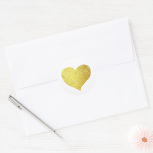 Romantic faux gold heart . love wedding classic round sticker