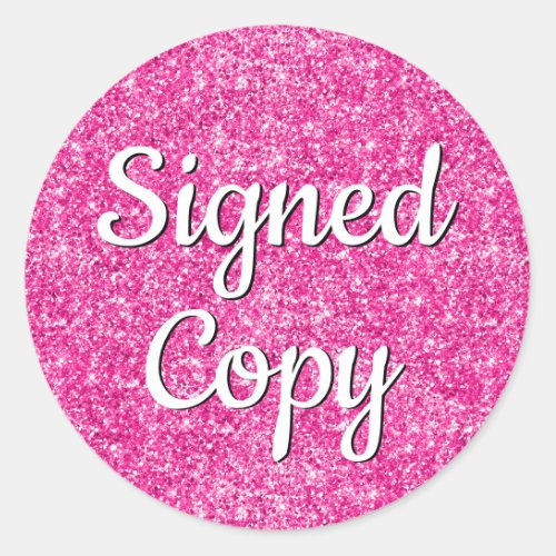 Romantic Faux Hot Pink Glitter Photo Signed Copy Classic Round Sticker