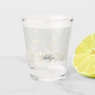 Romantic Faux Lace Floral Bridal Shower Shot Glass