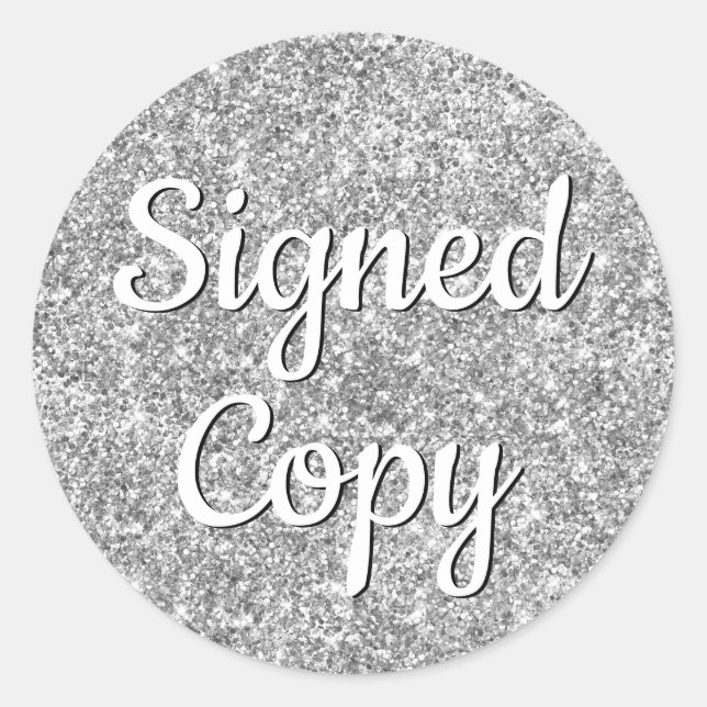 Romantic Faux Silver Glitter Photo Signed Copy Classic Round Sticker (Front)