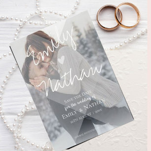 Romantic Faux Vellum Heart Two Photo Wedding Save The Date