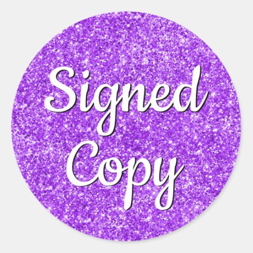 Romantic Faux Violet Glitter Photo Signed Copy Classic Round Sticker