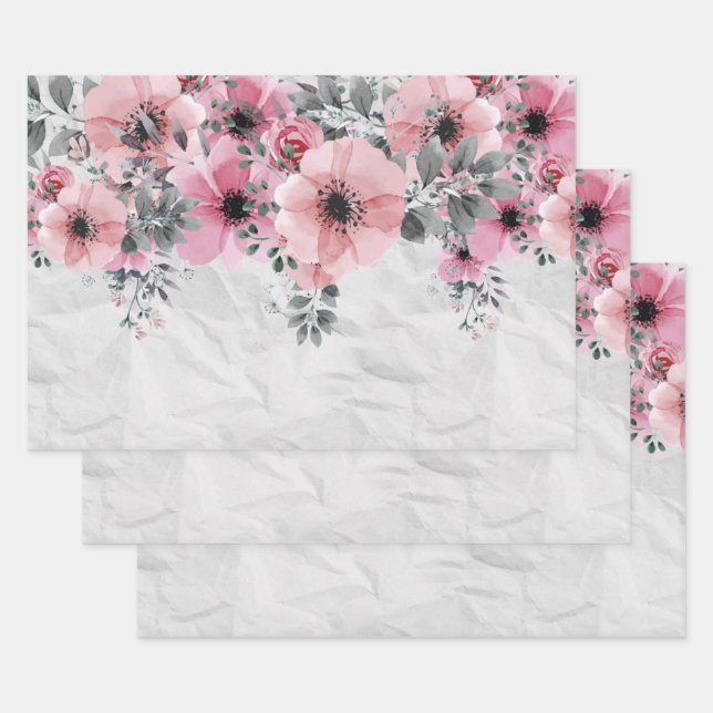 Romantic Feminine Elegant Antique Pink Floral Wrapping Paper Sheets (Set)