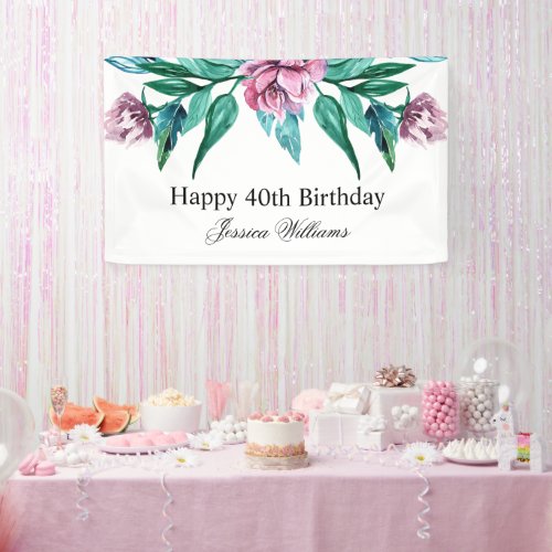 Romantic Feminine Floral 40th Birthday Banner
