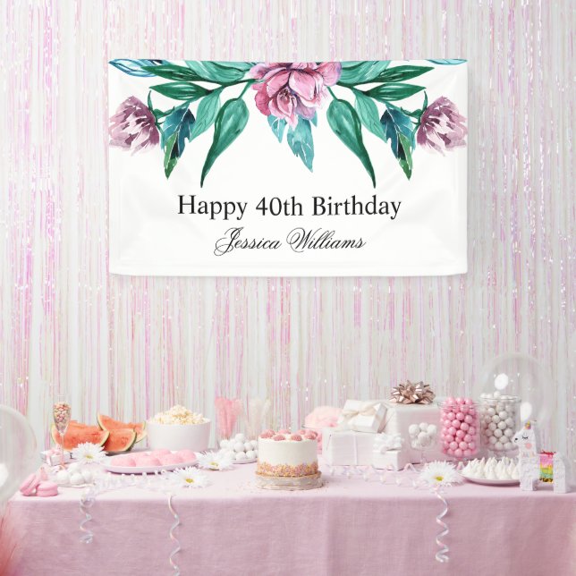 Romantic Feminine Floral 40th Birthday Banner (Party)