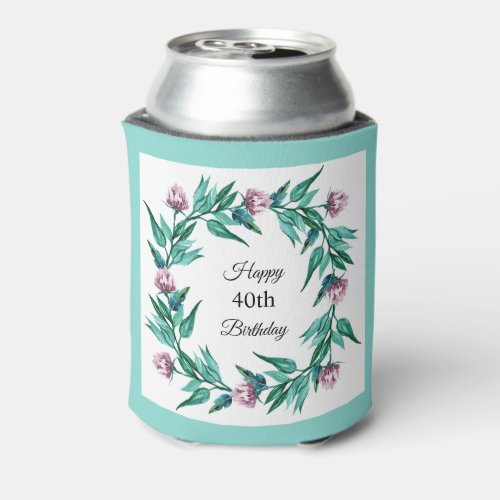 Romantic Feminine Floral 40th Birthday Can Cooler