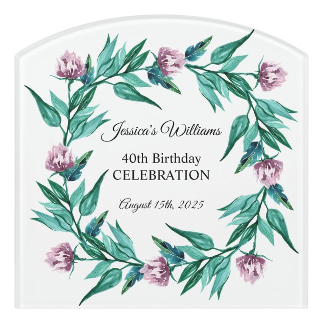Romantic Feminine Floral 40th Birthday Door Sign (Contour Front)