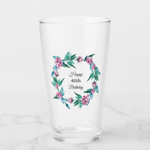 Romantic Feminine Floral 40th Birthday Glass