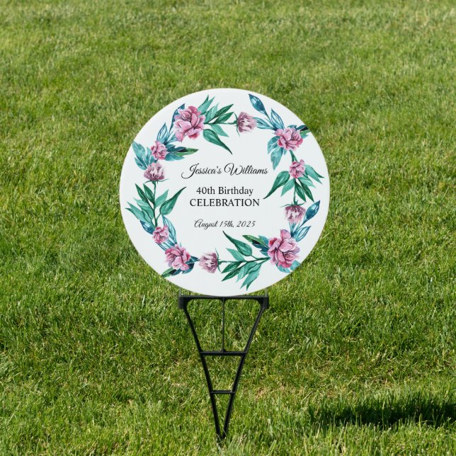 Romantic Feminine Floral 40th Birthday Sign (Insitu)