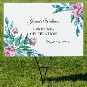 Romantic Feminine Floral 40th Birthday Sign