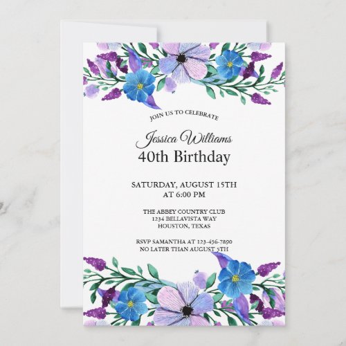 Romantic Feminine Mixed Floral 40th Birthday  Invitation