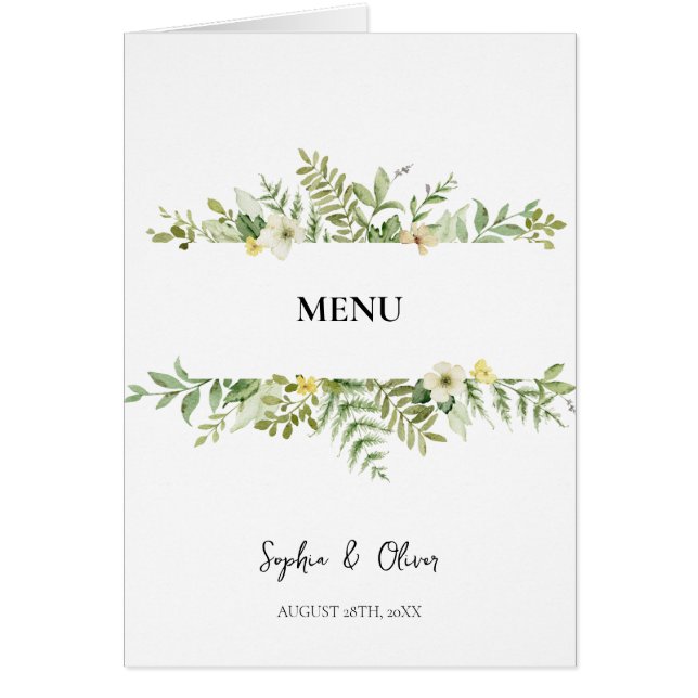 Romantic Field Flower Folded Wedding Menu Cards (Front)