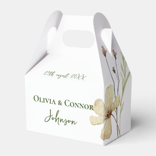 Romantic Field Flower Wedding Calligraphy Favor Boxes (Front Side)