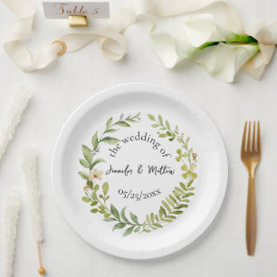 Romantic Field Flower Wreath Wedding Paper Plates