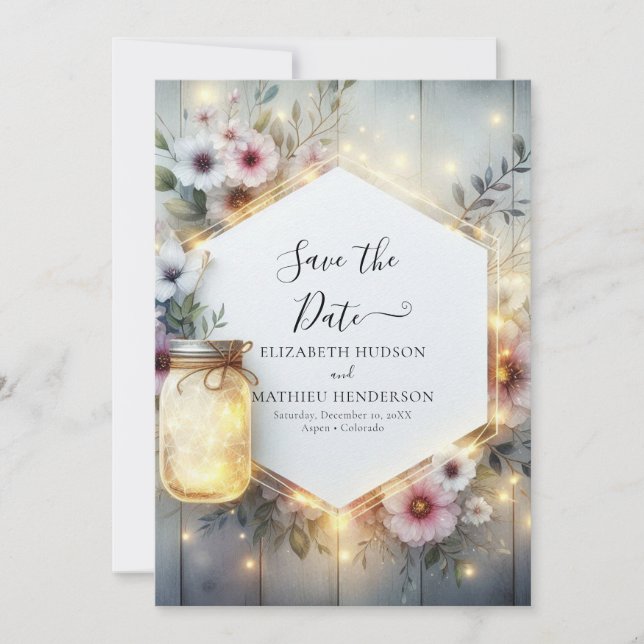 Romantic Field Mason Jar Wedding Save The Date (Front)