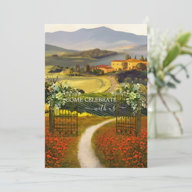 Romantic Fine Art Italian Country Wedding Invitation (Standing Front)
