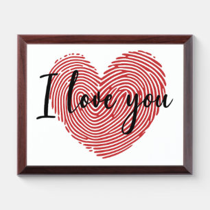 Romantic Fingerprint Heart “I Love You” Sticker Award Plaque