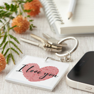 Romantic Fingerprint Heart “I Love You” Sticker Keychain