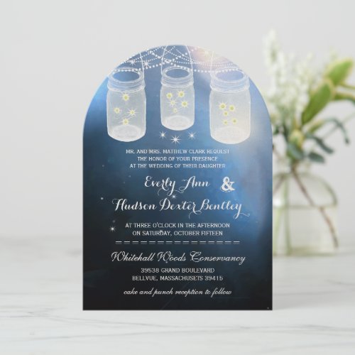 Romantic Firefly Mason Jar Wedding Custom Announcements