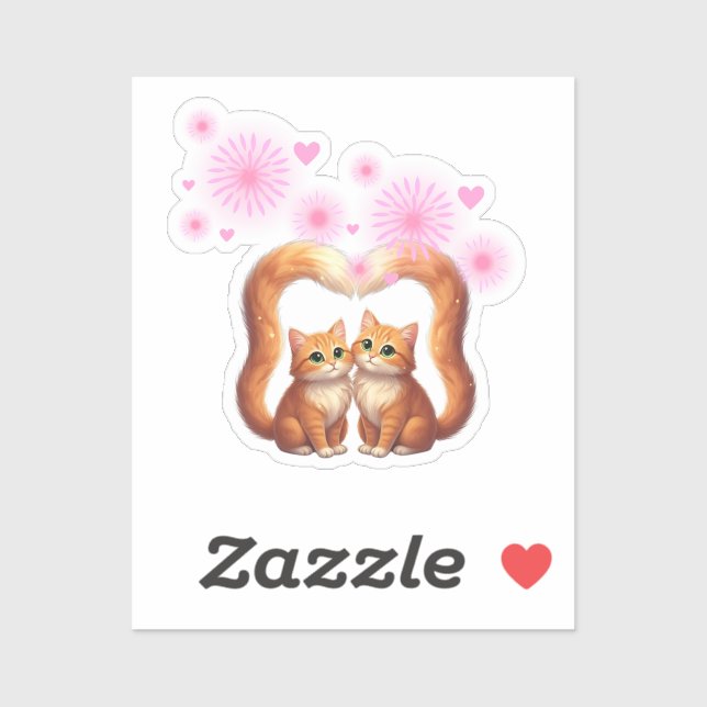 Romantic Fireworks Heart Cats Love & Togetherness  Sticker (Sheet)