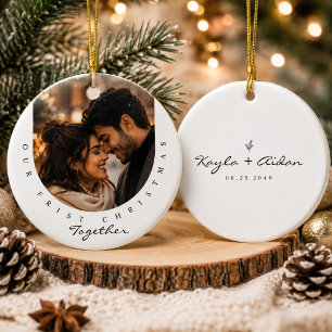 Romantic First Christmas Personalized Couple Photo Ceramic Ornament