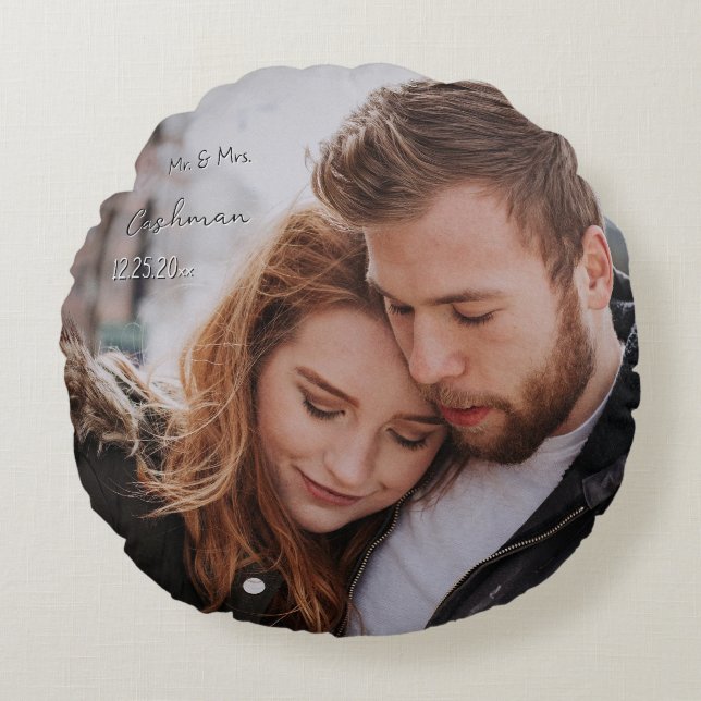 Romantic First Year Custom Photo Round Pillow (Front)