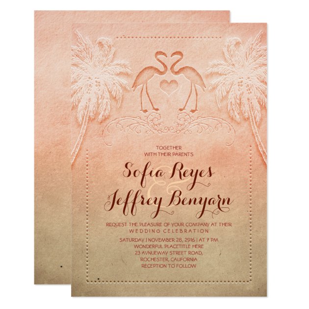 Romantic Flamingo Beach Wedding Invitation