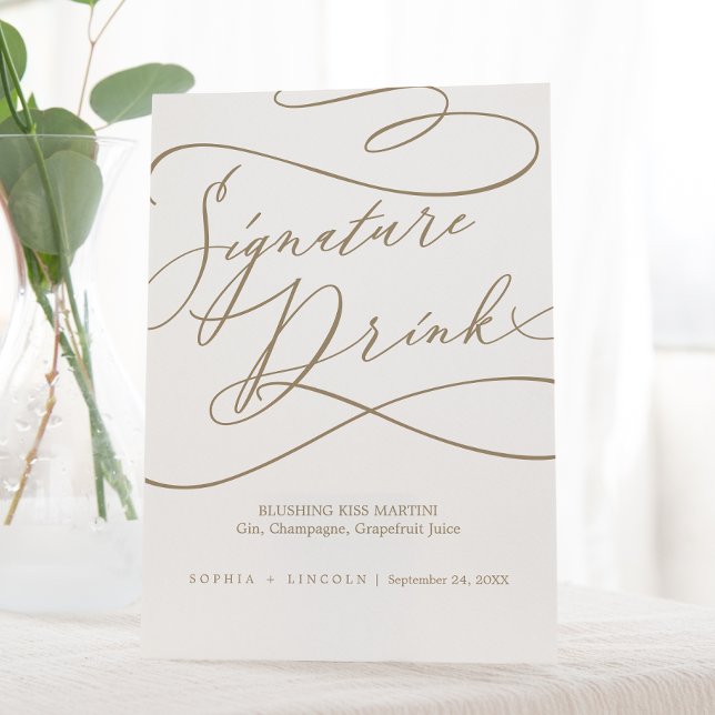 Romantic Flat Gold Calligraphy Signature Drink Pedestal Sign (Creator Uploaded)