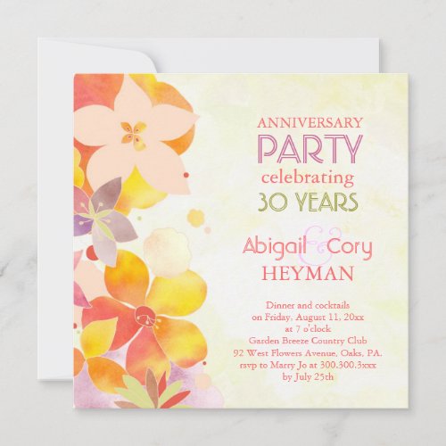 Romantic Floral 30th Wedding Anniversary Party Custom Invitations
