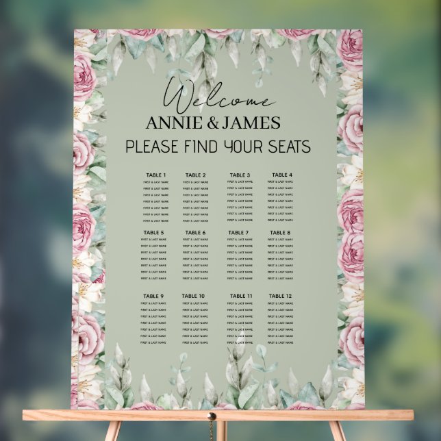 Romantic Floral Acrylic Wedding Seating Chart Sign (Neutral)