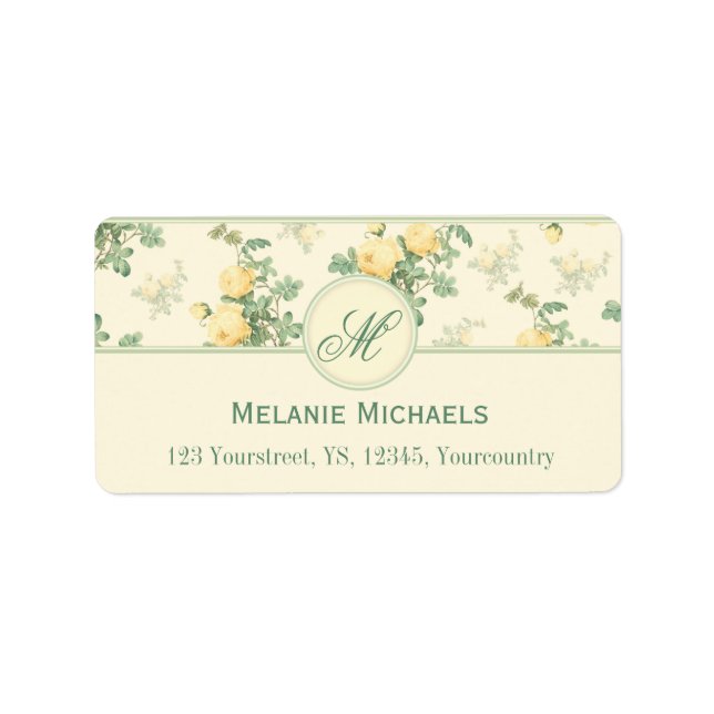 Romantic floral address labels yellow roses (Front)