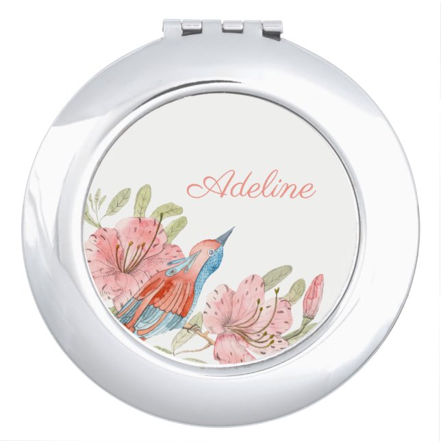 Romantic Floral and Bird Compact Mirror (Front)