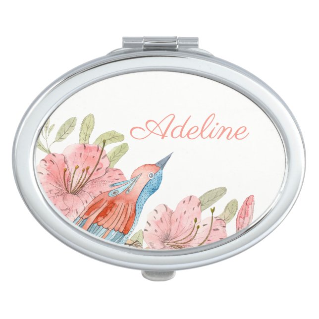 Romantic Floral and Bird Compact Mirror (Front)