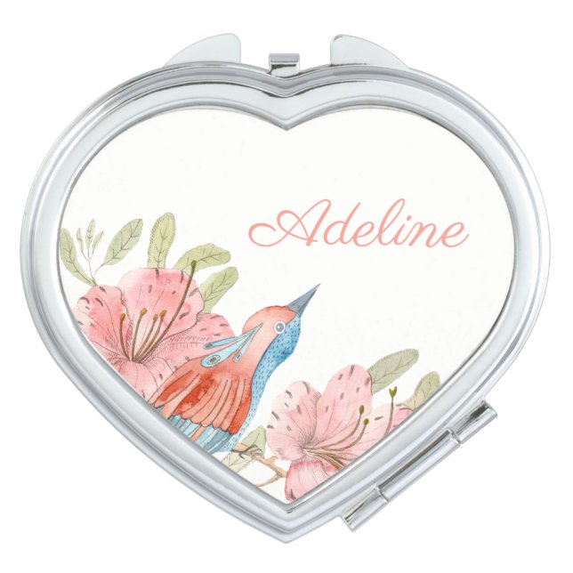 Romantic Floral and Bird Compact Mirror (Front)