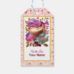 Romantic Floral and Gold Heart Gift Tags