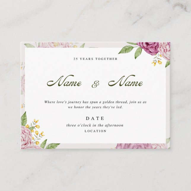 Romantic Floral Anniversary Invitation Card (Front)
