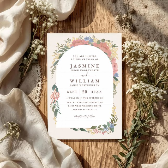 Romantic Floral Arch Elegant Chic QR Code Wedding Invitation (Creator Uploaded)