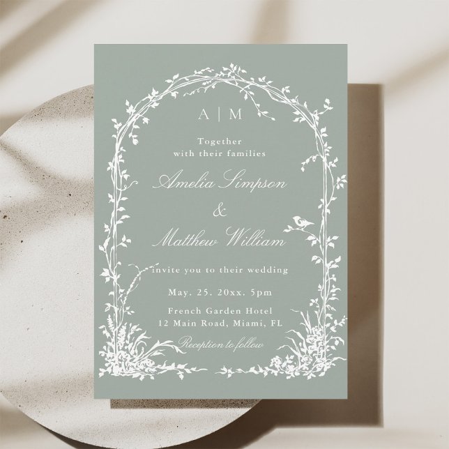 Romantic Floral Arch Garden Sage Green Wedding Invitation (Creator Uploaded)
