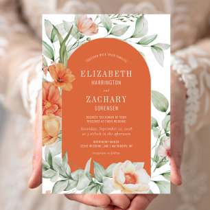 Romantic Floral Arch Peach Orange Wedding Invitation