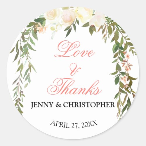 Romantic Floral Arch Wedding Thank You Classic Round Sticker