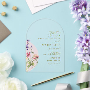 Romantic Floral Arched Spring Summer Fall Wedding Acrylic Invitations