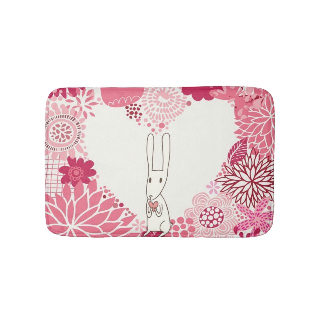 Romantic floral background with cute rabbit bathroom mat (Front)