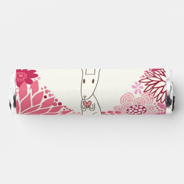 Romantic floral background with cute rabbit breath savers® mints (Left)
