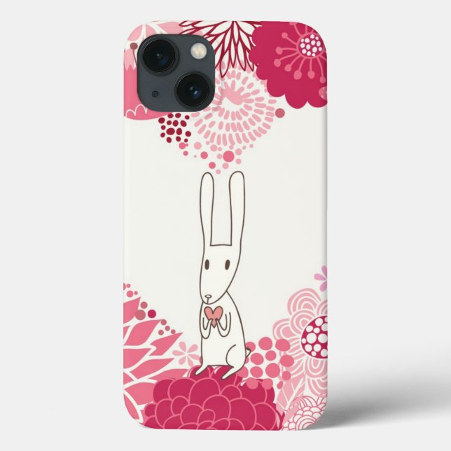 Romantic floral background with cute rabbit Case-Mate iPhone case (Back)